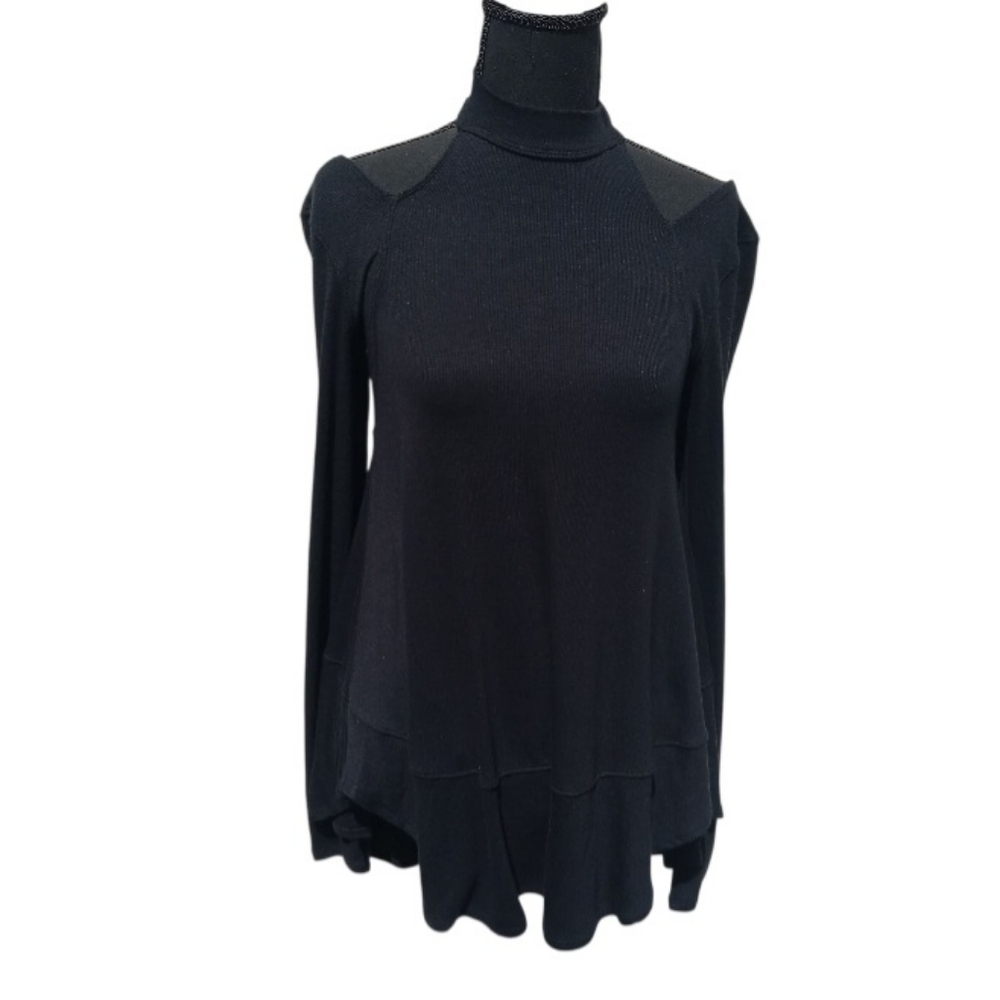 4/$10 Free People Black Long Sleeve Mock Neck Top Stretch Ribbed Size XS